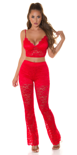 lace 2Piece Set / Crop Top + Pants Red